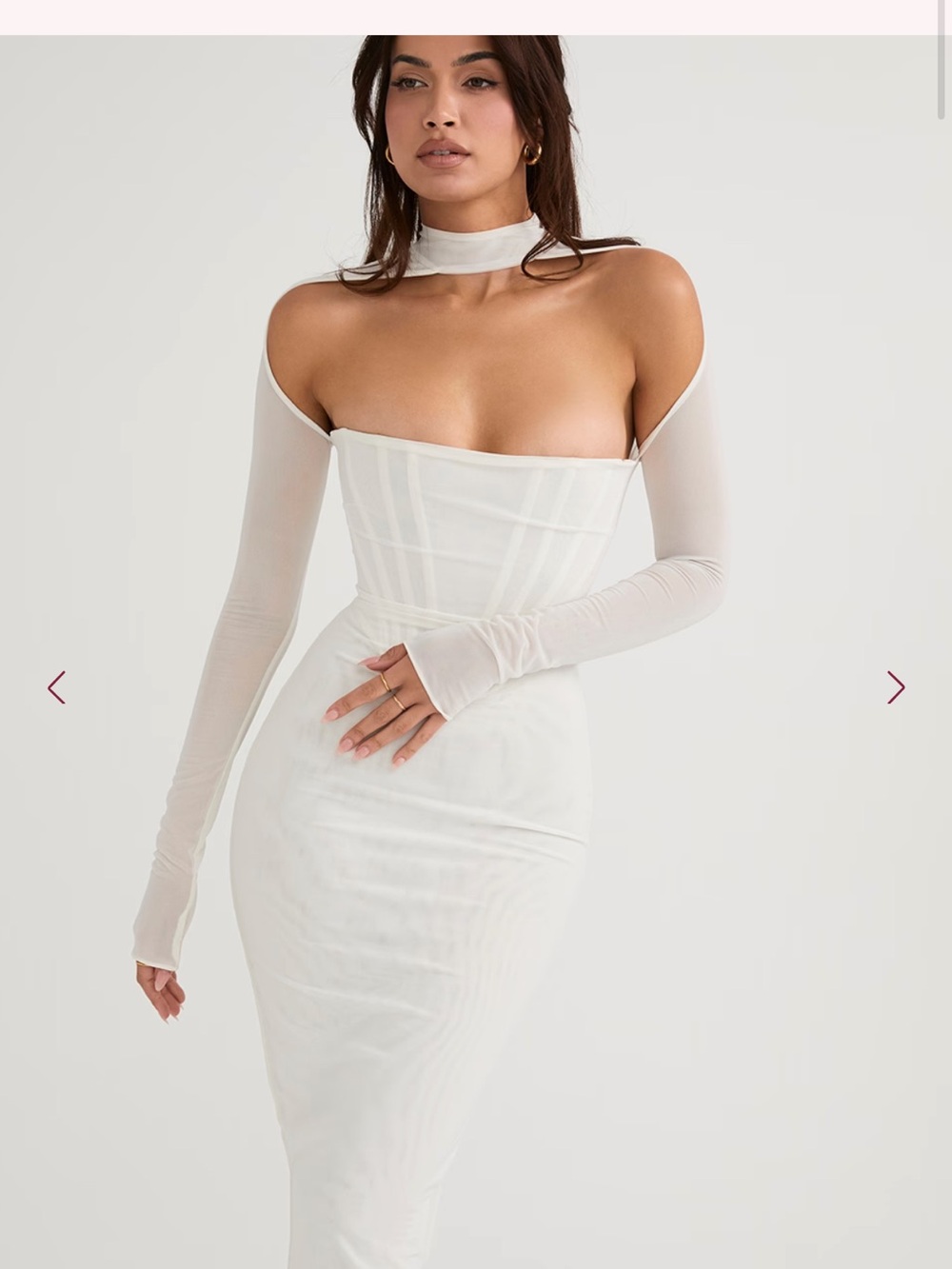 House of CB Milarose White Mesh Corset Midi Dress NWT Size M Plus Bodycon